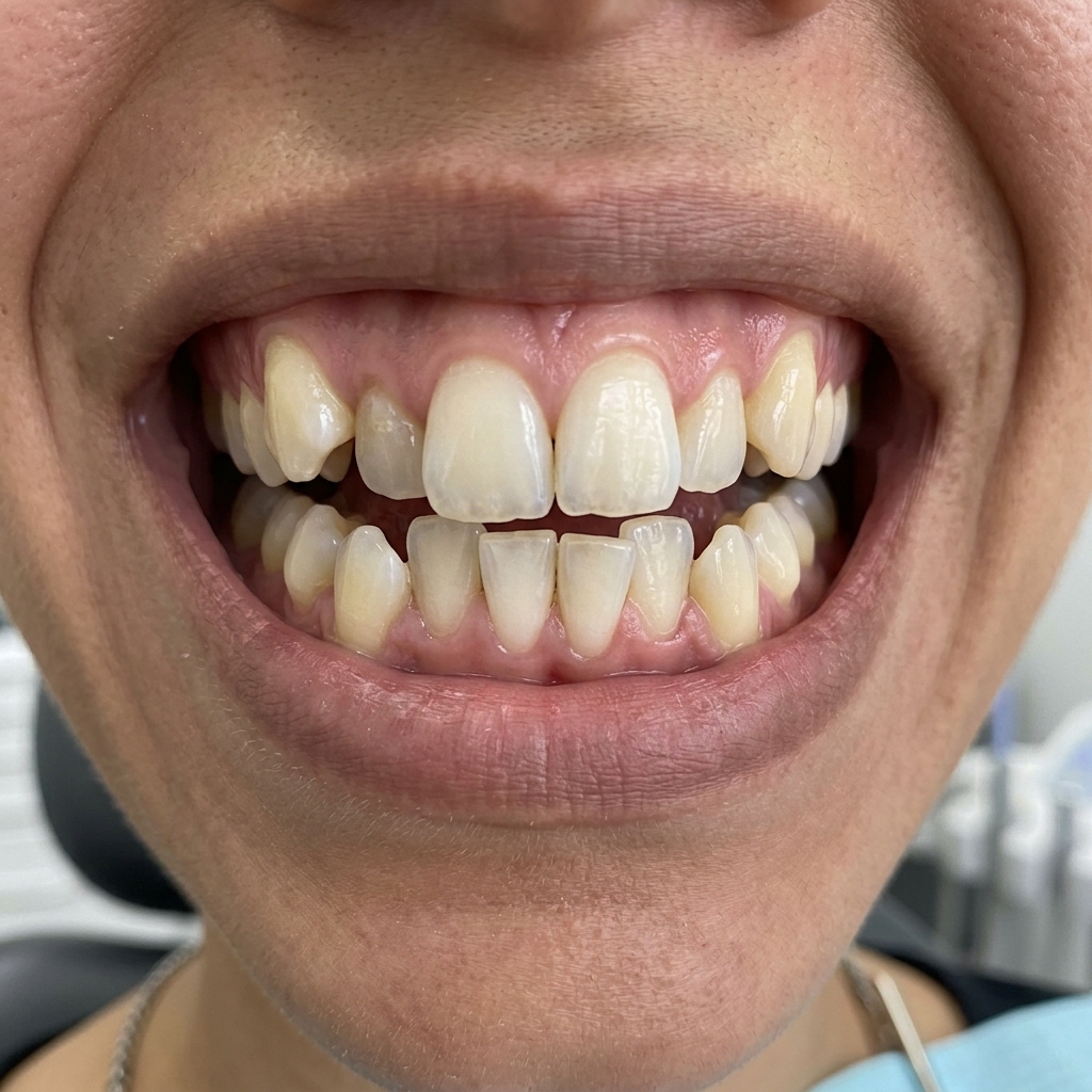 Crooked, misaligned natural teeth before treatment